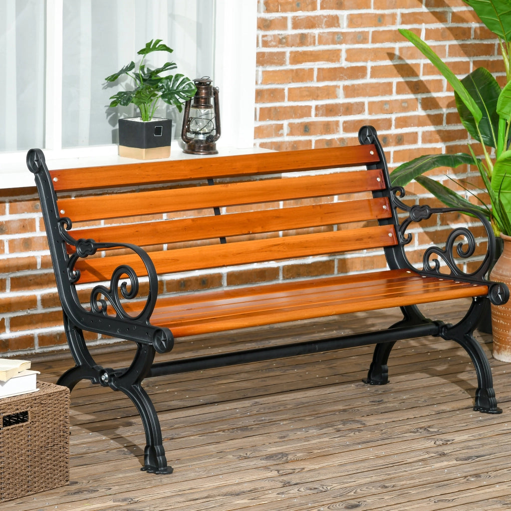 Panchina da Giardino 2 Posti in Alluminio e Legno a Doghe con Braccioli, 120x64x79cm, Teak