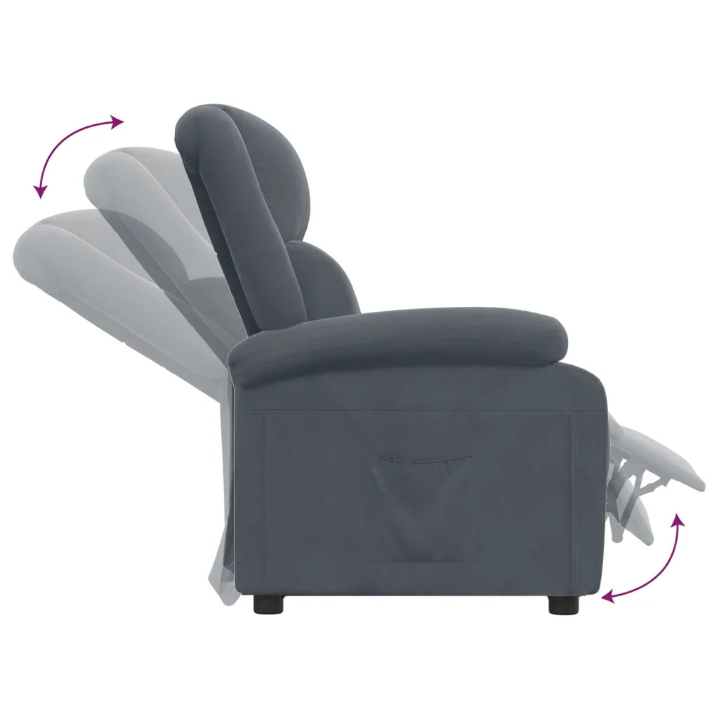 Poltrona Reclinabile Grigio Scuro in Velluto