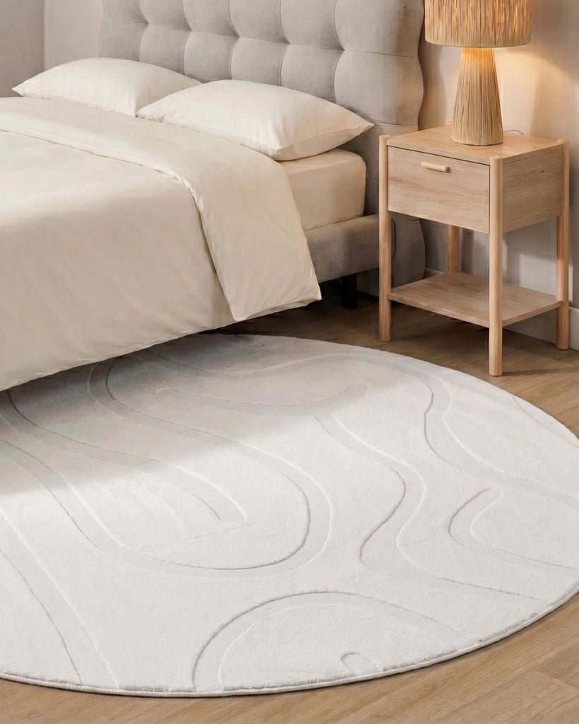 Tappeto da salotto jacquard 160 cm a pelo corto bianco sporco Stile Moderno
