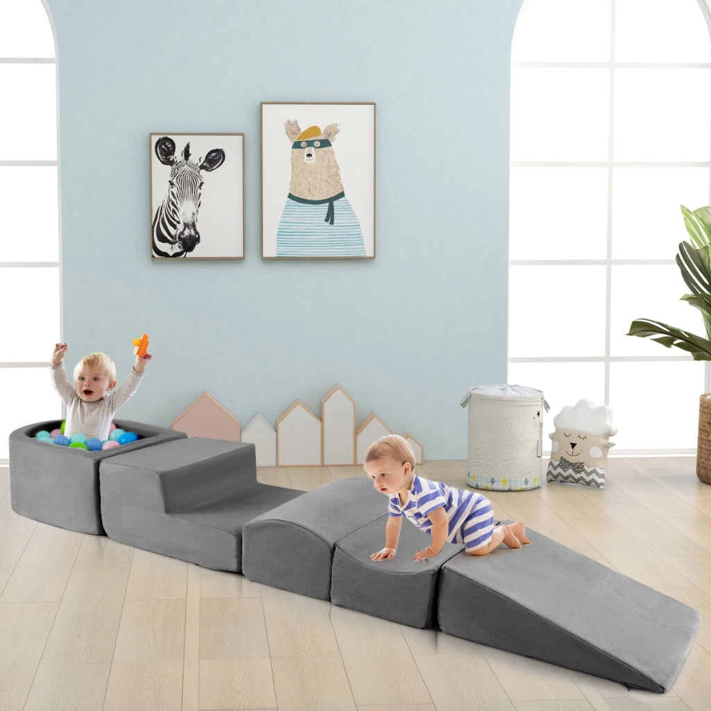 Set di gioco in schiuma a 5 pezzi per bambini con piscina di palline coperture lavabili-Blocchi blocchi creativi Grigio