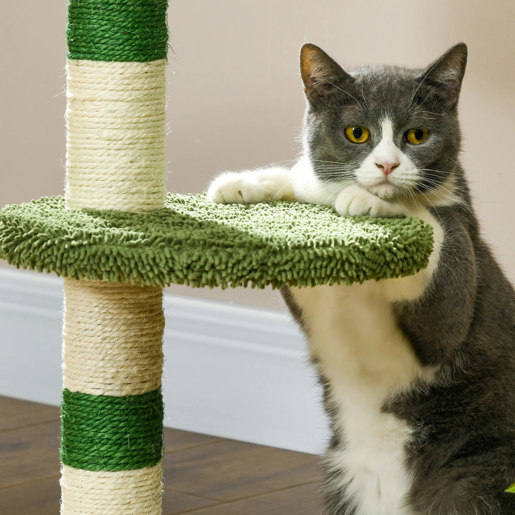 Albero Tiragraffi per Gatti con Lettino Piattaforma e Palo Sisal Verde e Bianco
