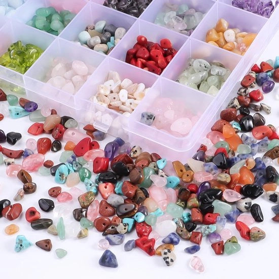 Pietre d'acqua, 24 colori pietre irregolari naturali con foro per caviglie in bulk per creare gioielli per armbandiera
