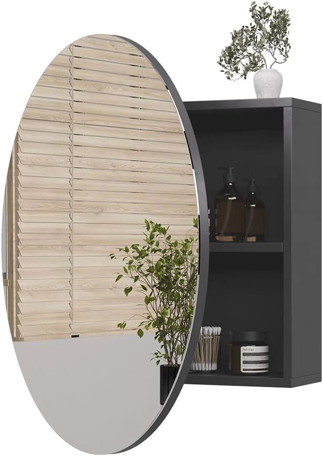 Specchio contenitore bagno Loki, Antracite, 70 x 70 cm con 2 scomparti