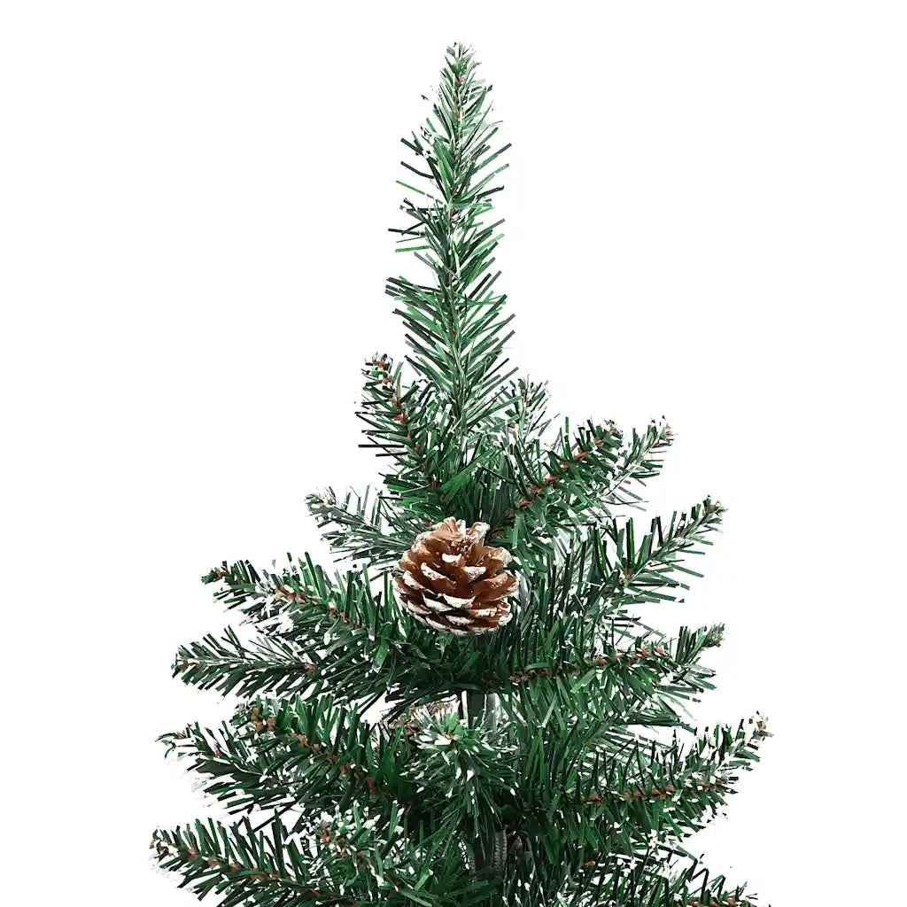 Albero di Natale | Decorazioni natalizie Sottile con Legno Vero e Neve Verde 180 cm