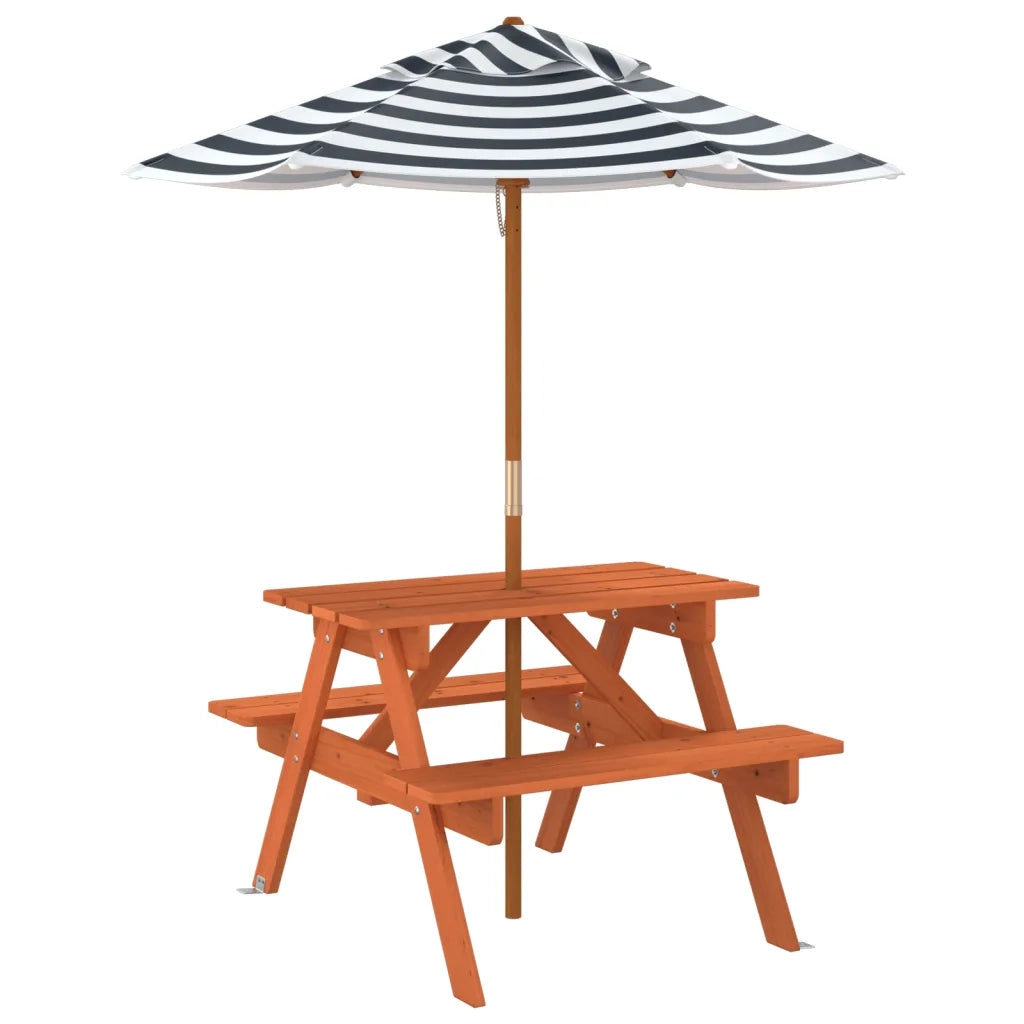 vidaXL Tavolo da Picnic per 4 Bambini con Ombrellone Legno di Abete