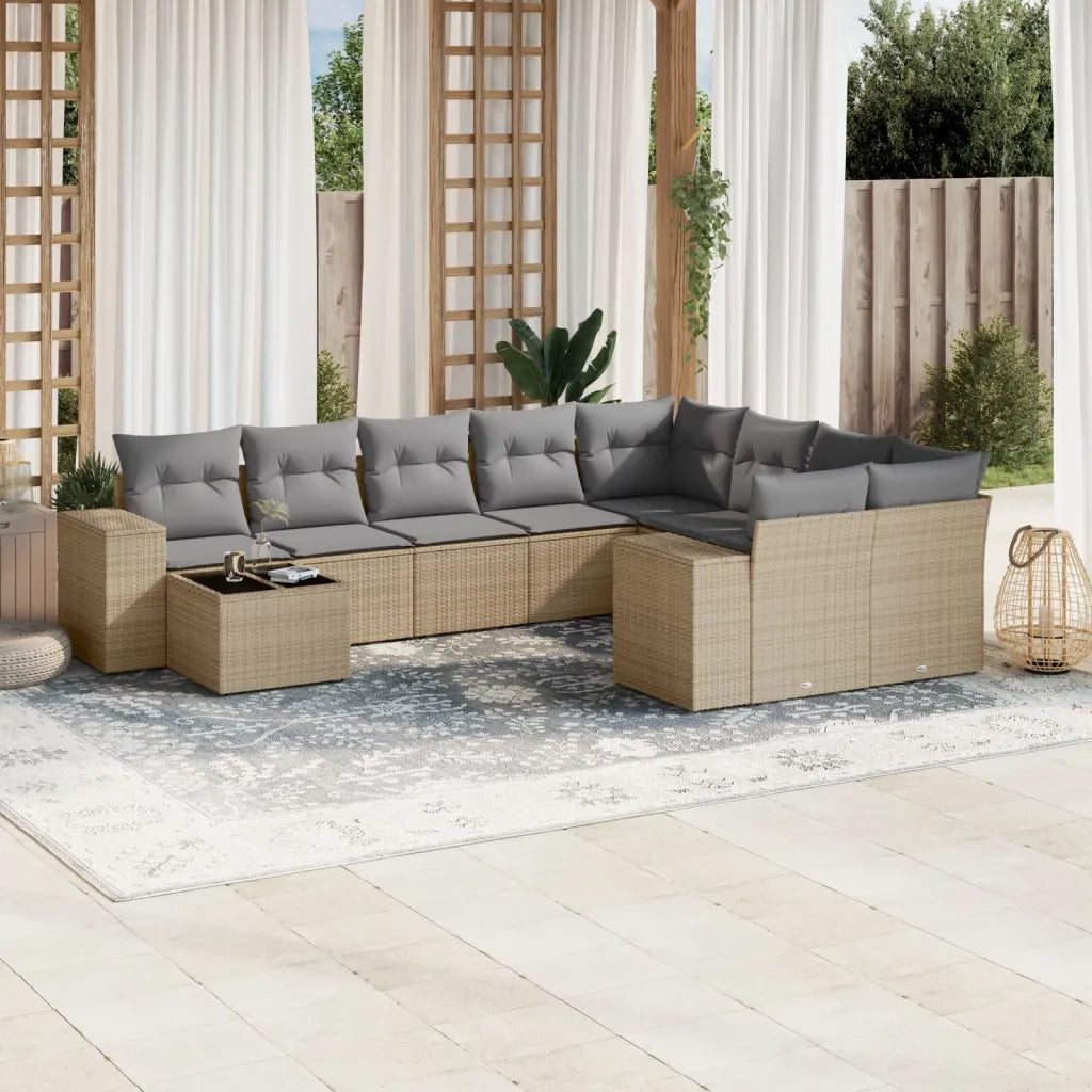 Set Divano da Giardino 10 pz con Cuscini Beige in Polyrattan 3223058