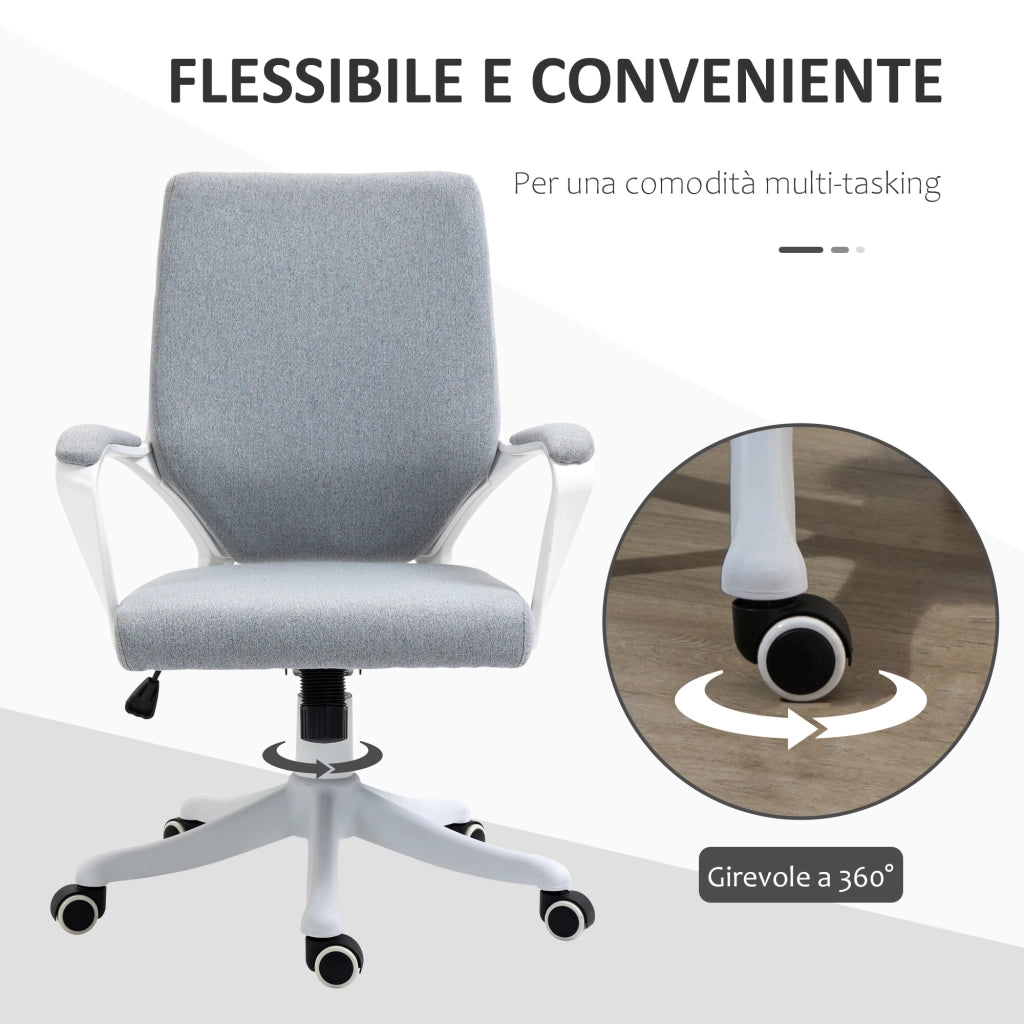 EasyComfort Sedia da Ufficio Ergonomica con Altezza Regolabile, Sedia Scrivania Imbottita Girevole 360° e Funzione Dondolo, in Tessuto effetto Lino Traspirante, per Studio, Grigio