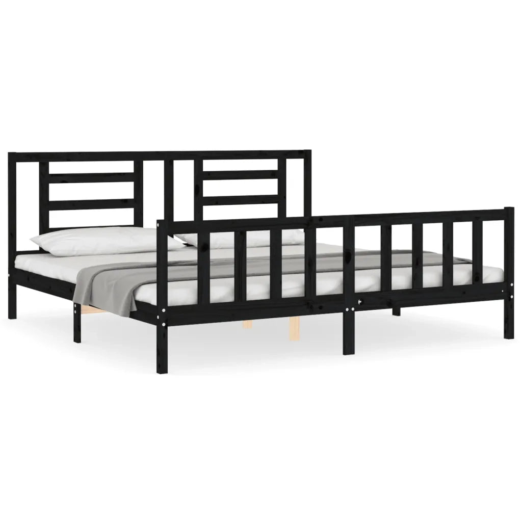 Giroletto con Testiera-Struttura Letto con testiera Nero 200x200 cm in Legno Massello 457410