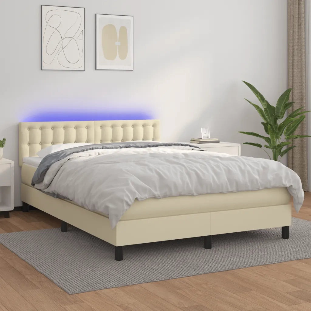 vidaXL Giroletto a Molle con Materasso e LED Crema 140x200 cm