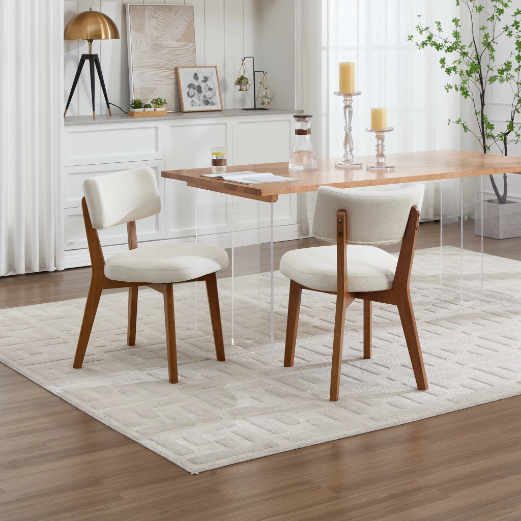 Set di 2 sedie da pranzo - con seduta imbottita e schienale ergonomico - in legno - beige