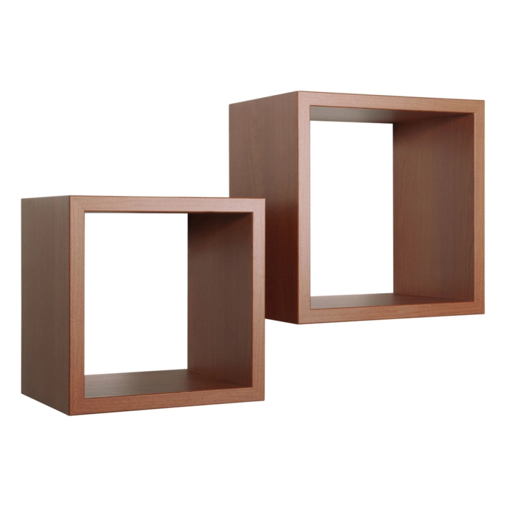 Set di 2 Mensole da Muro Modello Q-BIS MAXI, Cubi Arredo, Mensole Cubo, Cubi da Parete. Misure 35x35 p23.7 cm e 31x31 p23.7 cm. Finitura  CILIEGIO - MADE IN ITALY