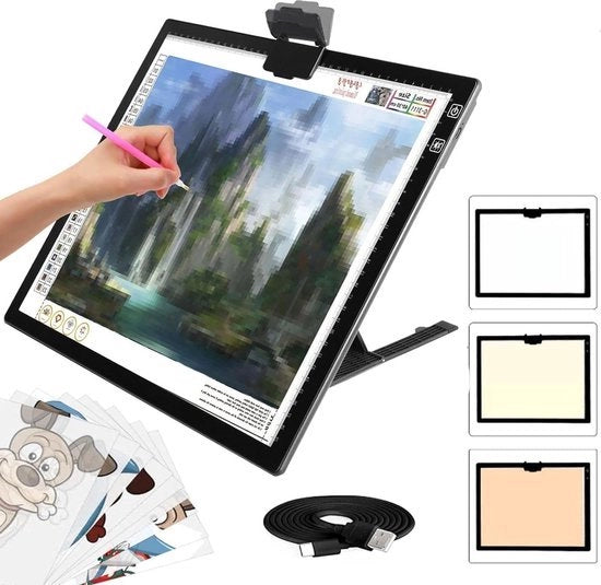 Blocco di luce ricaricabile - 3 modalità di colore e 6 livelli di illuminazione regolabili - scatola di luce senza fili con batteria da 2500 mAh - attacco e clip - accessori per diamante pittura - schilderia