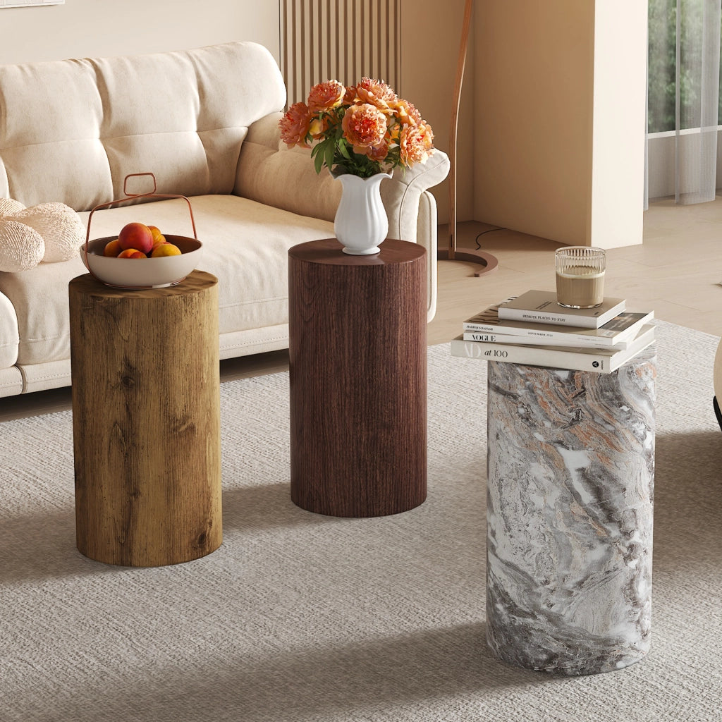 TAVOLINO Basso Rotondo 30x55 cm MDF Grigio Effetto Marmo