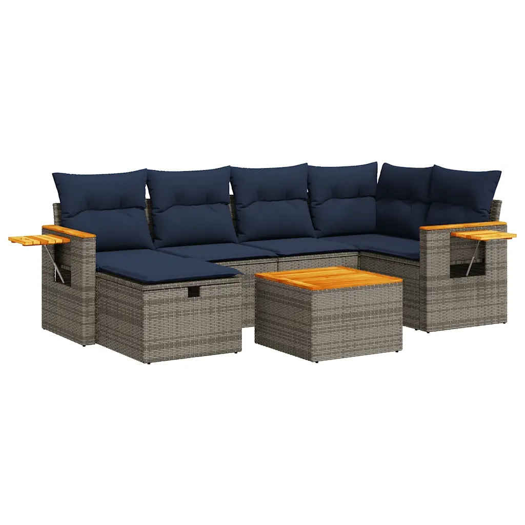 Set Divani da Giardino 7 pz con Cuscini Grigio in Polyrattan 3325981
