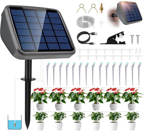 Sistema di irrigazione a gocce automatico alimentato da energia solare per giardino e balcone con tubo da 15 m
