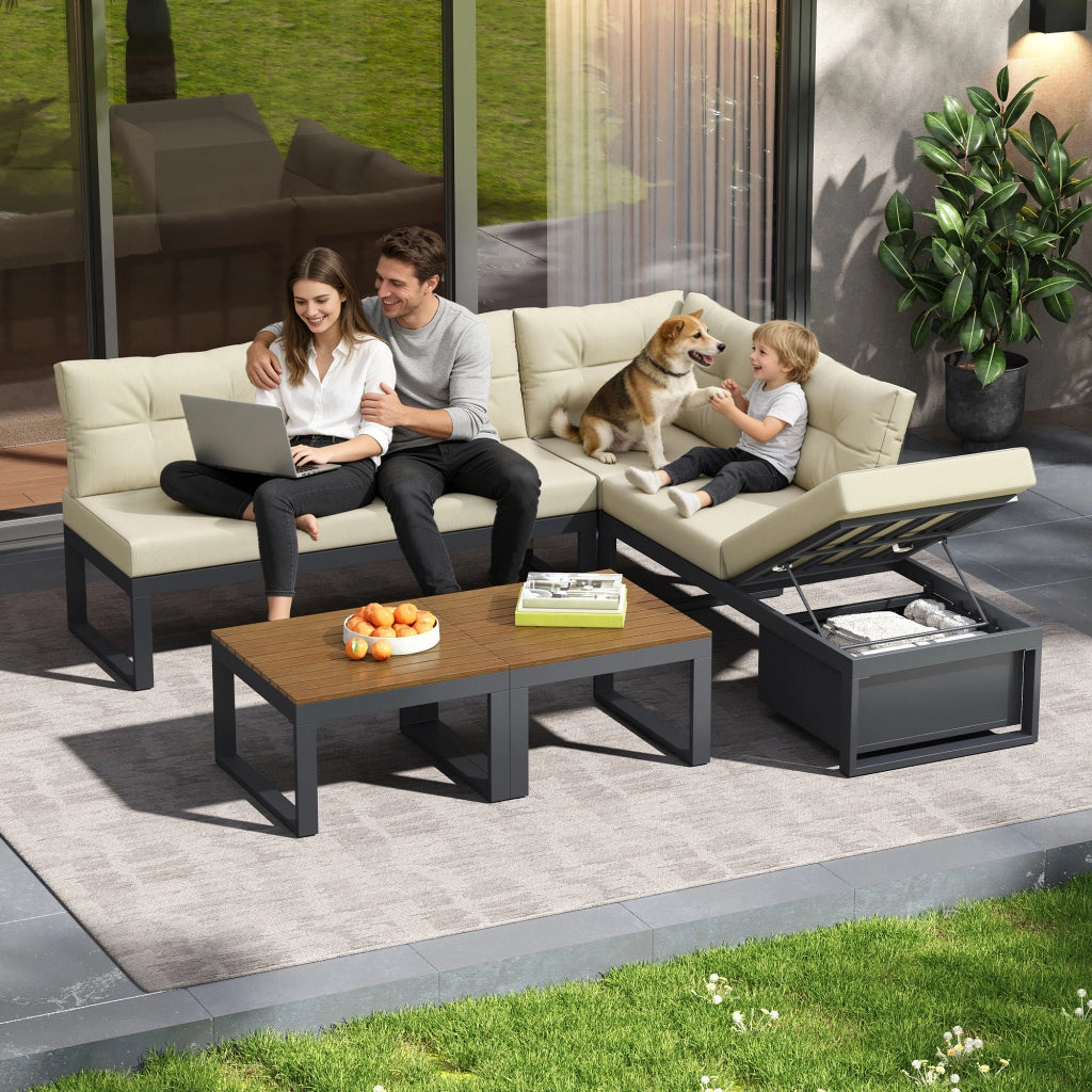 Set Divano da Giardino Reclinabile con Cuscini e Vano Contenitore ¨C MINIMAL ¨C Beige