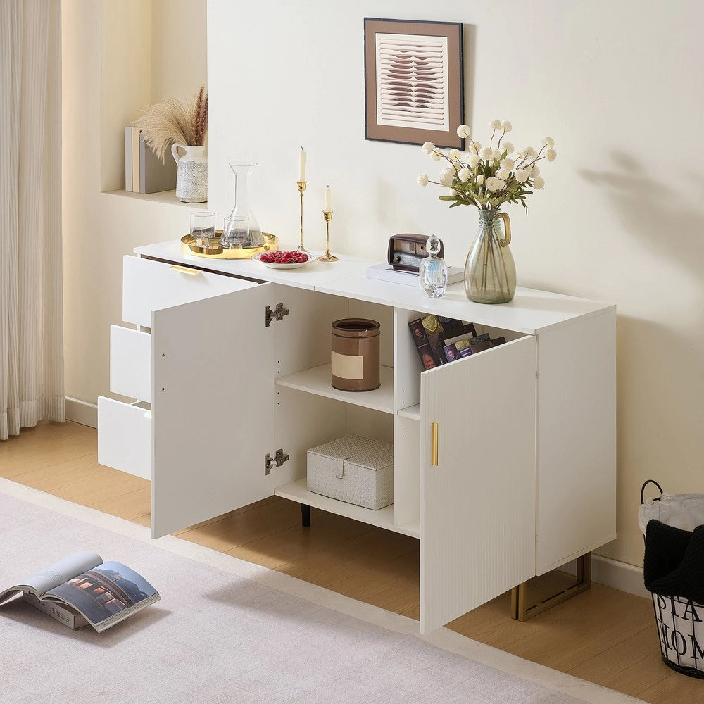 Credenza con 2 Ante e 3 Cassetti ¨C MINIMAL ¨C MDF, Gambe in Acciaio, 160 cm