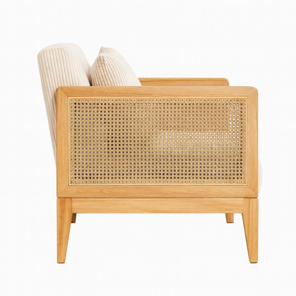 Artena Duo - Divano 2 Posti 143x80x84,5 cm Divanetto in Legno Massello e Polyrattan Rovere con Cuscini Bianco