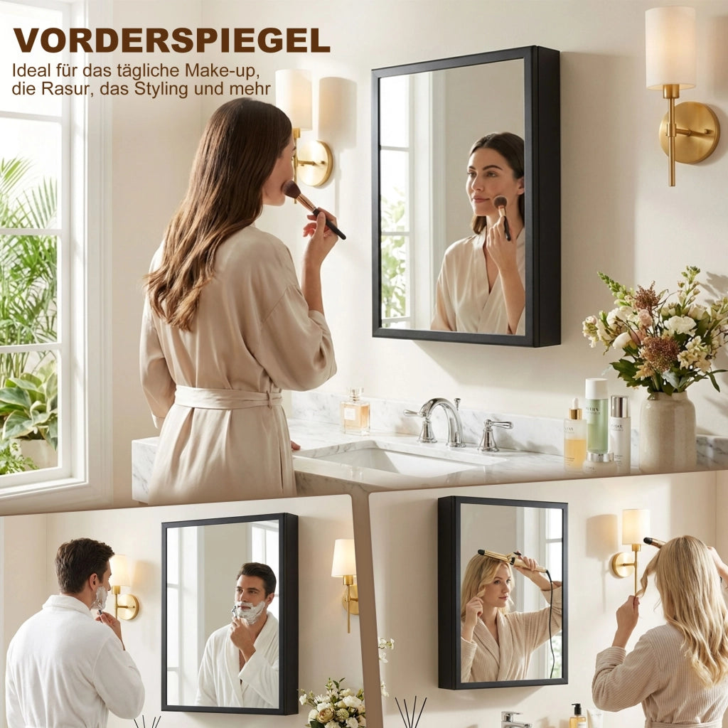 Armadietto Specchio Mobile Bagno Sottolavabo ¨C Zephmum ¨C Nero 40x12x60cm