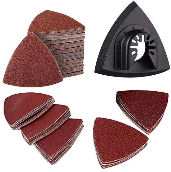 Kit di carta abrasiva - 2 pezzi di nastro adesivo a forma di triangolo piastra abrasiva + 100 pezzi di carta abrasiva (grana 60#80#120#180#240# Ogni 20 pezzi) per legno metallo smerigliare levigare