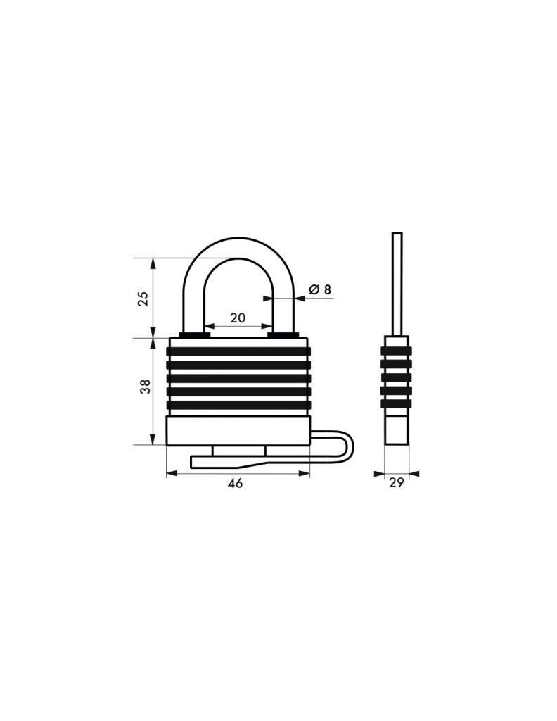 Lucchetto con chiave SP, esterno, 40mm, rivestito in PVC, arco in acciaio nichelato, 2 chiavi - Serrurerie de Picardie