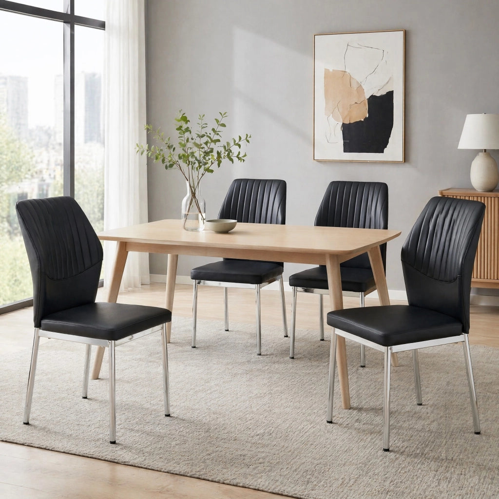 SEDIA da pranzo Set da 4 pezzi 93 cm Nero/Argento in PU e metallo