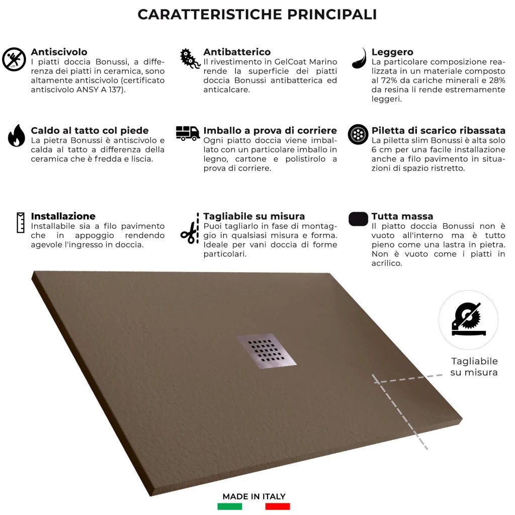 Piatto Doccia in Pietra 70x120 cm Bonussi Ardesia Stone Central Marrone