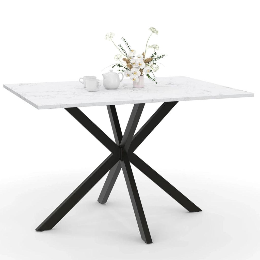 IDMarket - ALASKA Mesa de comedor para 4 personas con efecto mármol blanco y pata de araña de metal 110 cm