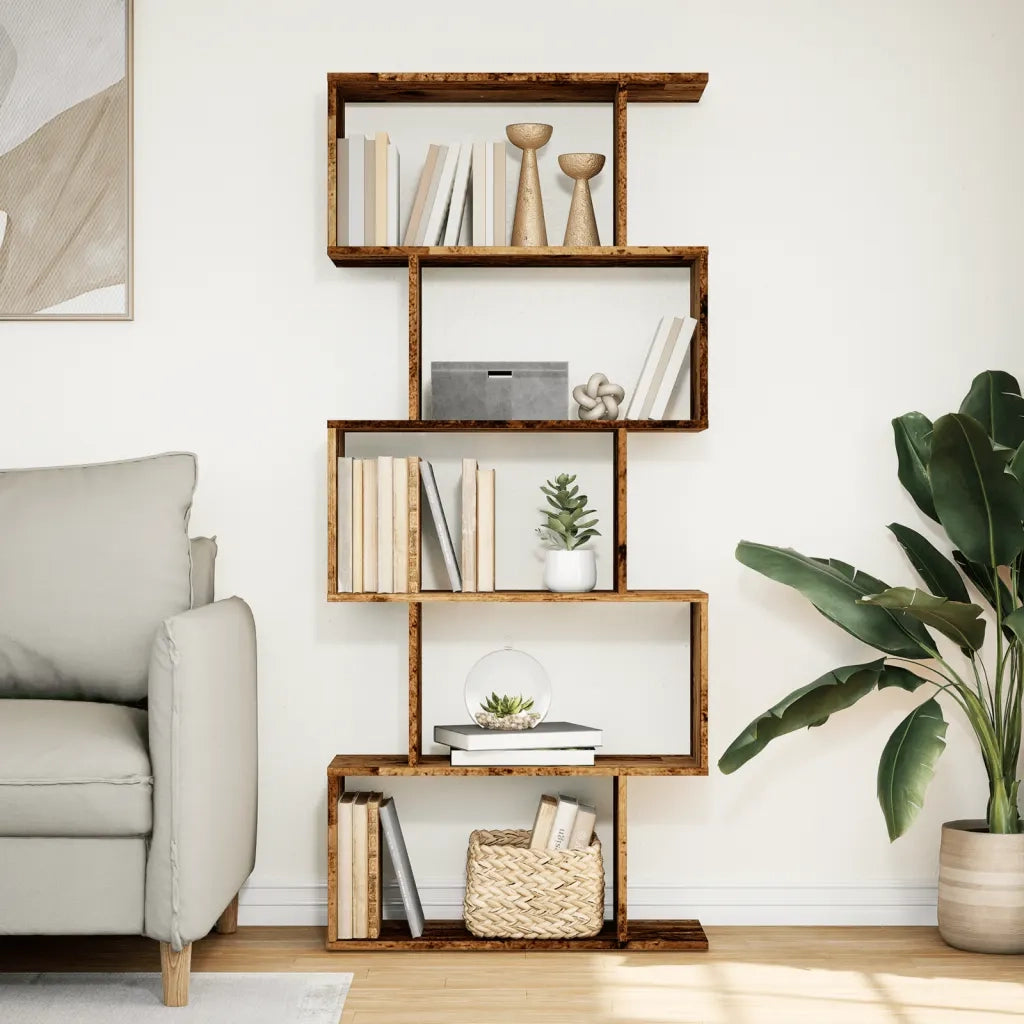 vidaXL Libreria Divisorio 5Ripiani Legno Antico 70x24x161cm Truciolato