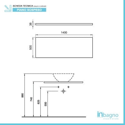 Mensolone bagno 140 cm grigio chiaro per lavabo da appoggio Master