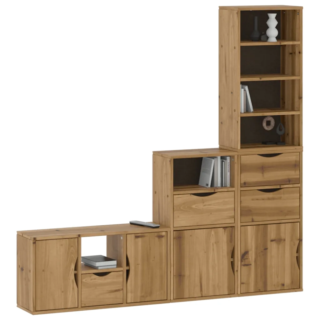 Mobile TV 5 pz con Contenitore ODDA in Legno Massello di Pino 3365380