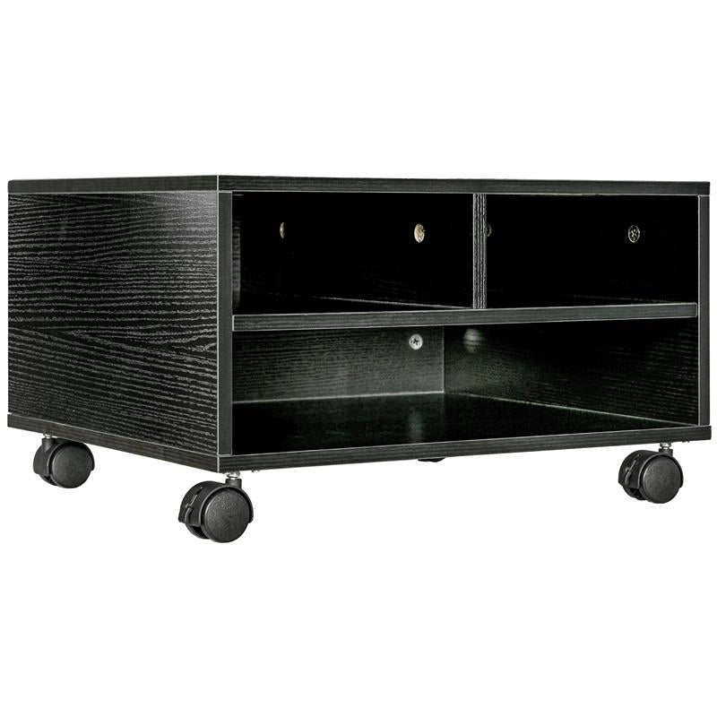 MOBILE PORTA STAMPANTE A 2 RIPIANI IN LEGNO CON RUOTE PER UFFICIO E STUDIO, 47X40X22.5CM, NERO