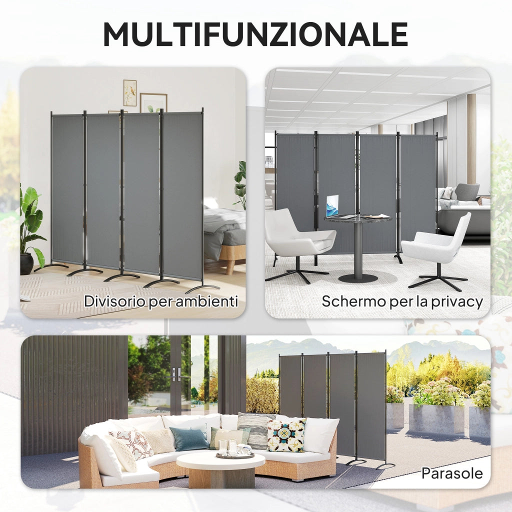 Paravento da Esterno e Interno a 4 Pannelli Pieghevole, 221x50x172cm, Grigio Scuro