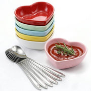Set di Dips di 6 pezzi - Dips di forma a cuore - Scodelle ceramiche per snack - Dips per soia/salsa - Inclusi cucchiai - Adatto per snack