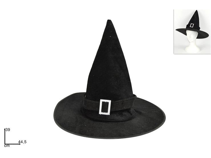 Cappello Strega Floccato Feste Halloween 44,5 x 39 cm