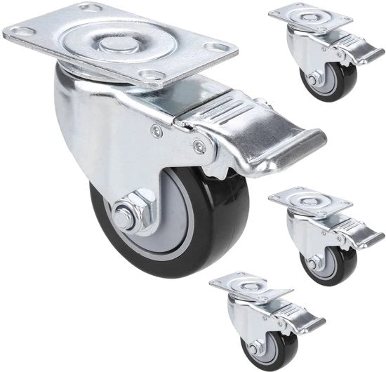 Ruote per mobili 75mm, ruote pesanti con 2 freni fino a un peso massimo di 500kg, ruote per trasporto per uso interno ed esterno, ruote a rotazione 360°, ruote industriali per trasporto mobili, tavolo, armadio, set da 4.