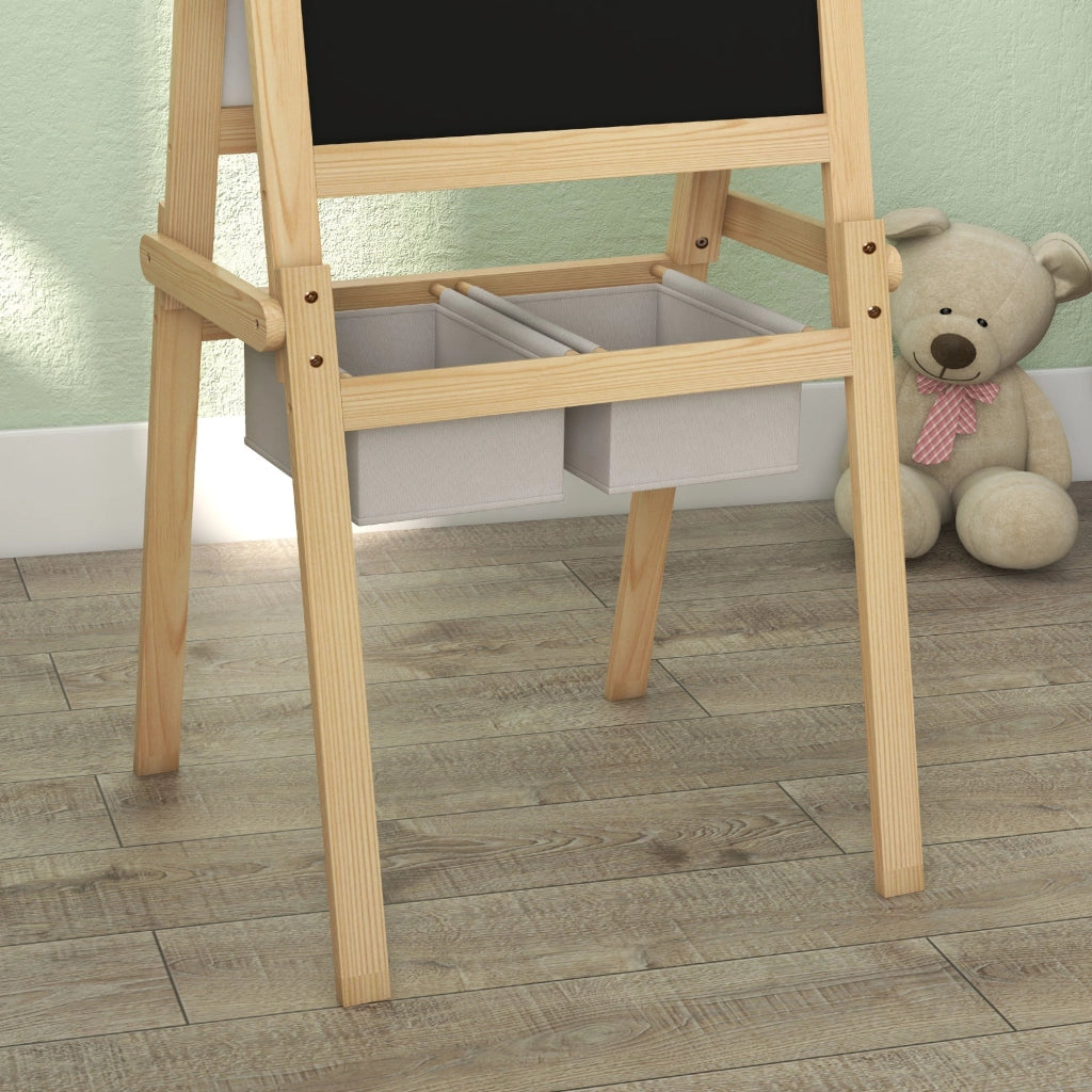 Lavagna 3 in 1 con Cavalletto per abambini 58x50,5x109 cm con Cestini Legno Naturale