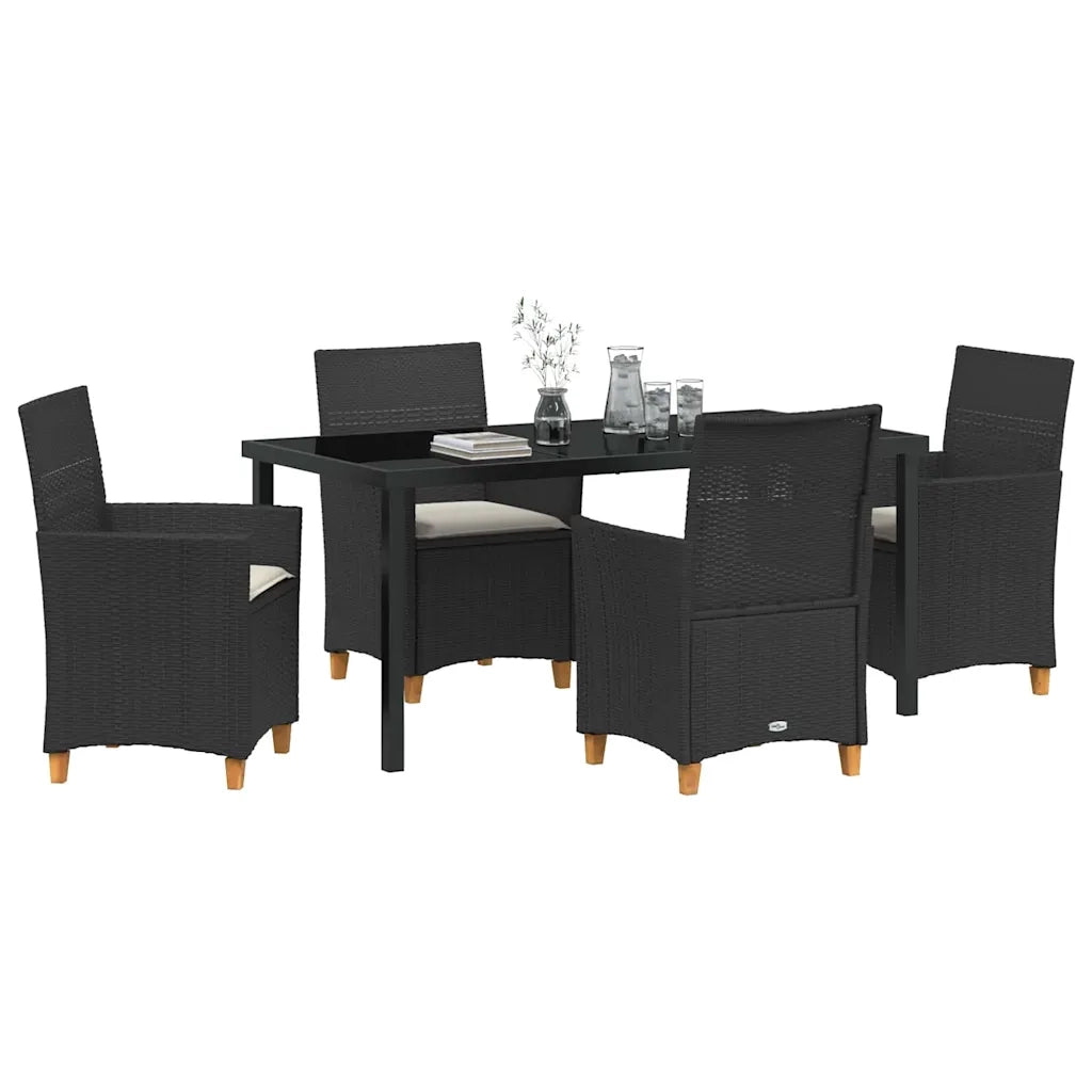 Set da Pranzo per Giardino 5 pcs Nero polyrattan 3381068