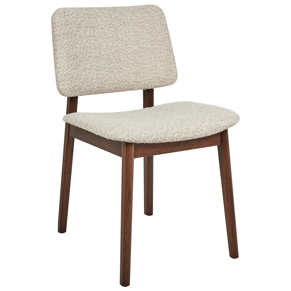 Set di 2 sedie da pranzo marrone scuro e beige con struttura in legno di gomma e seduta bouclé, design retrò senza braccioli