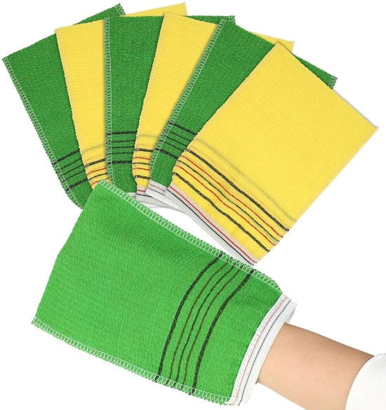 Kit di esfoliazione per mani 6 pezzi - Asciugamano per il bagno in cotone coreano - Asciugamano per il corpo - Asciugamano per il peeling - Asciugamano per il bagno morbido - Materiale: Poliestere