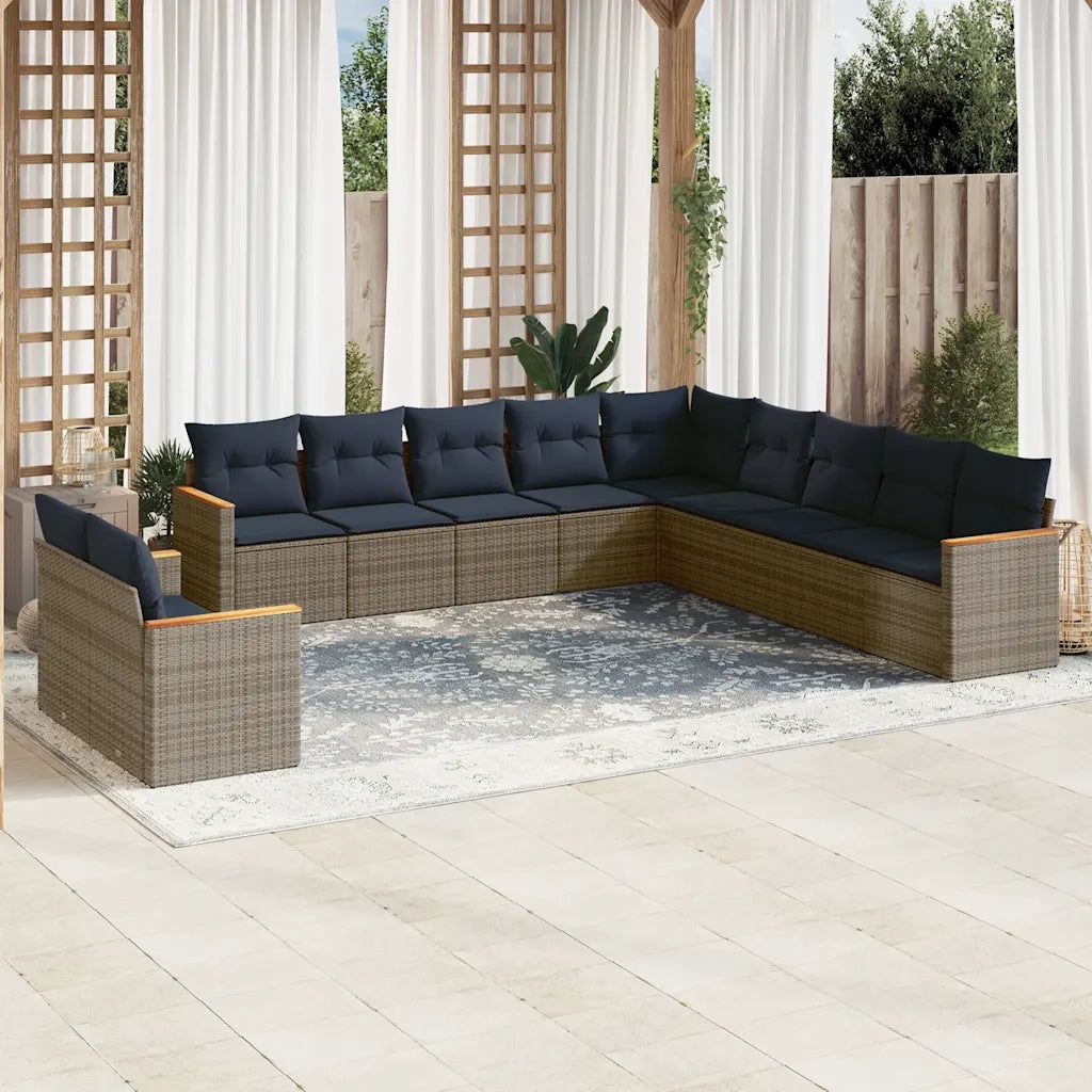 Set Divani da Giardino 11 pz con Cuscini Grigio in Polyrattan 3226131