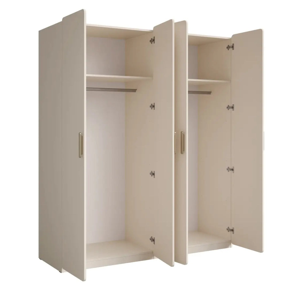 Camera completa AMALIE beige – Letto contenitore 180x200 cm, armadio, cassettiera, 2 comodini e scaffali