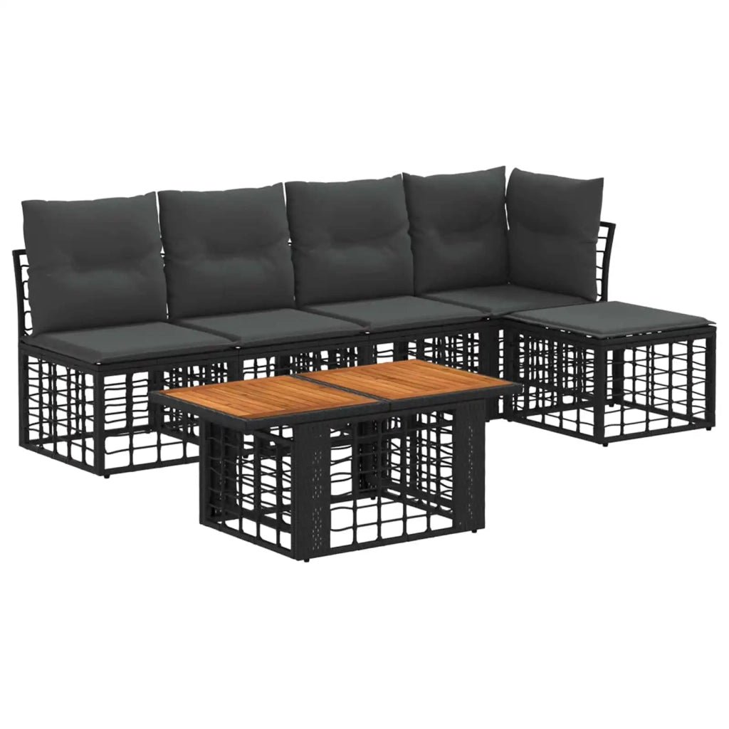 Set Divano da Giardino 6 pz Nero e Grigio scuro polyrattan 3437855