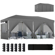 Gazebo Pieghevole 3x6 m con 6 Pareti Laterali, Sacchi e Picchetti, in Metallo e Tessuto Oxford, Grigio Scuro