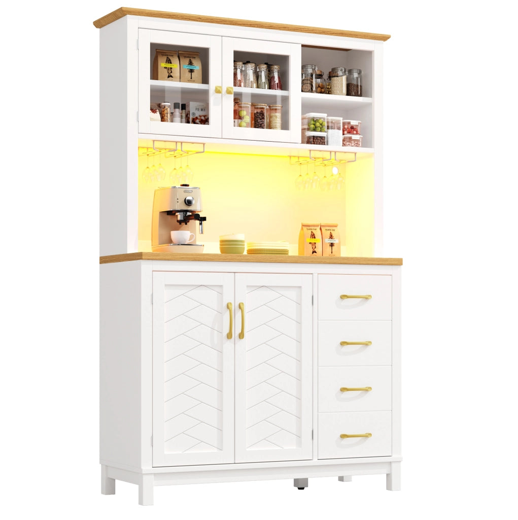 Credenza da cucina con LED, 105,5x40x180 cm, bianca