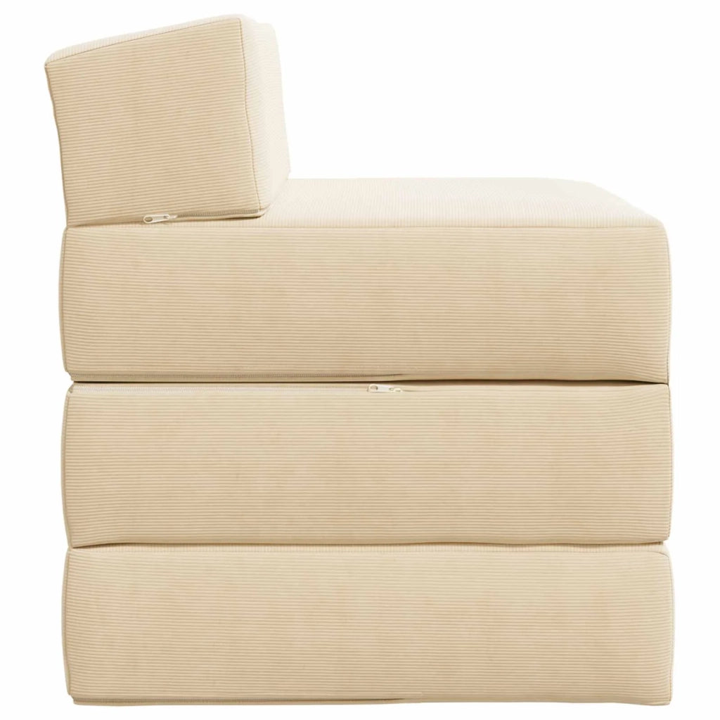 Divano Letto Pieghevole Crema 200 x 70 x 15 cm Tessuto in Cords 900014