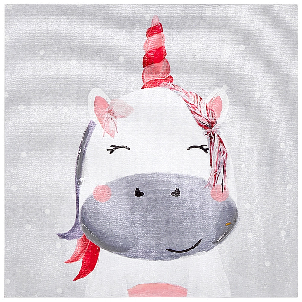 Set di 3 stampe artistiche su tela in poliestere grigio e rosa 30 x 30 cm ganci di montaggio per la cameretta dei bambini