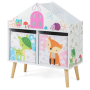 Libreria a forma di casa per bambini-Scaffale libreria in legno con 2 contenitori rimovibili gambe in legno massello Bianco