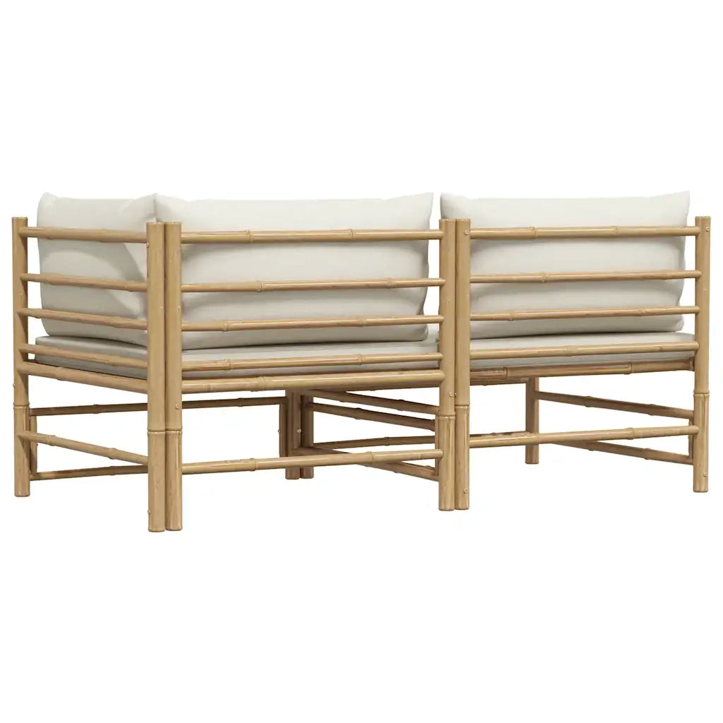 Set Divani da Giardino 2 pz con Cuscini Bianco Crema in Bambù 313143