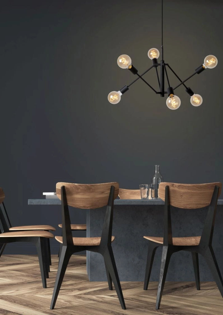 Lucide Lester lampadario nero 6xE27 dimmerabile max 40W